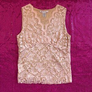 2000s CAbi cream floral lace crossover v-neck sleeveless blouse